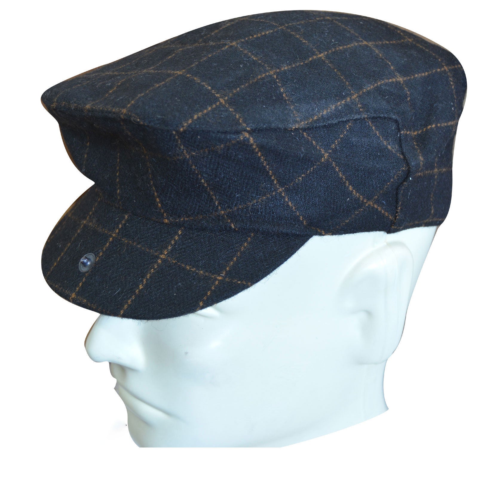 Black Windowpane Wool Cadet Cap
