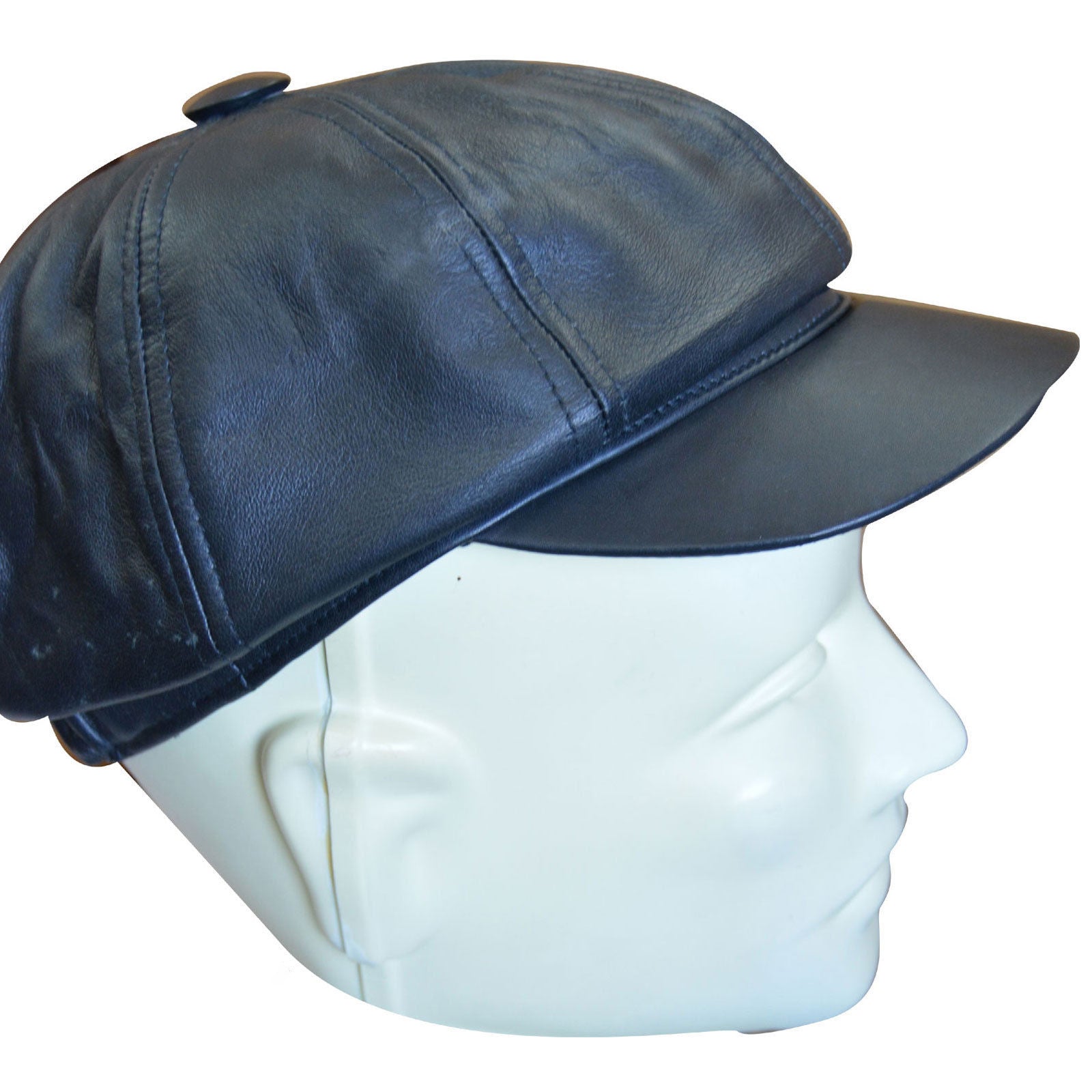 Vintage Black Leather Newsboy Cap