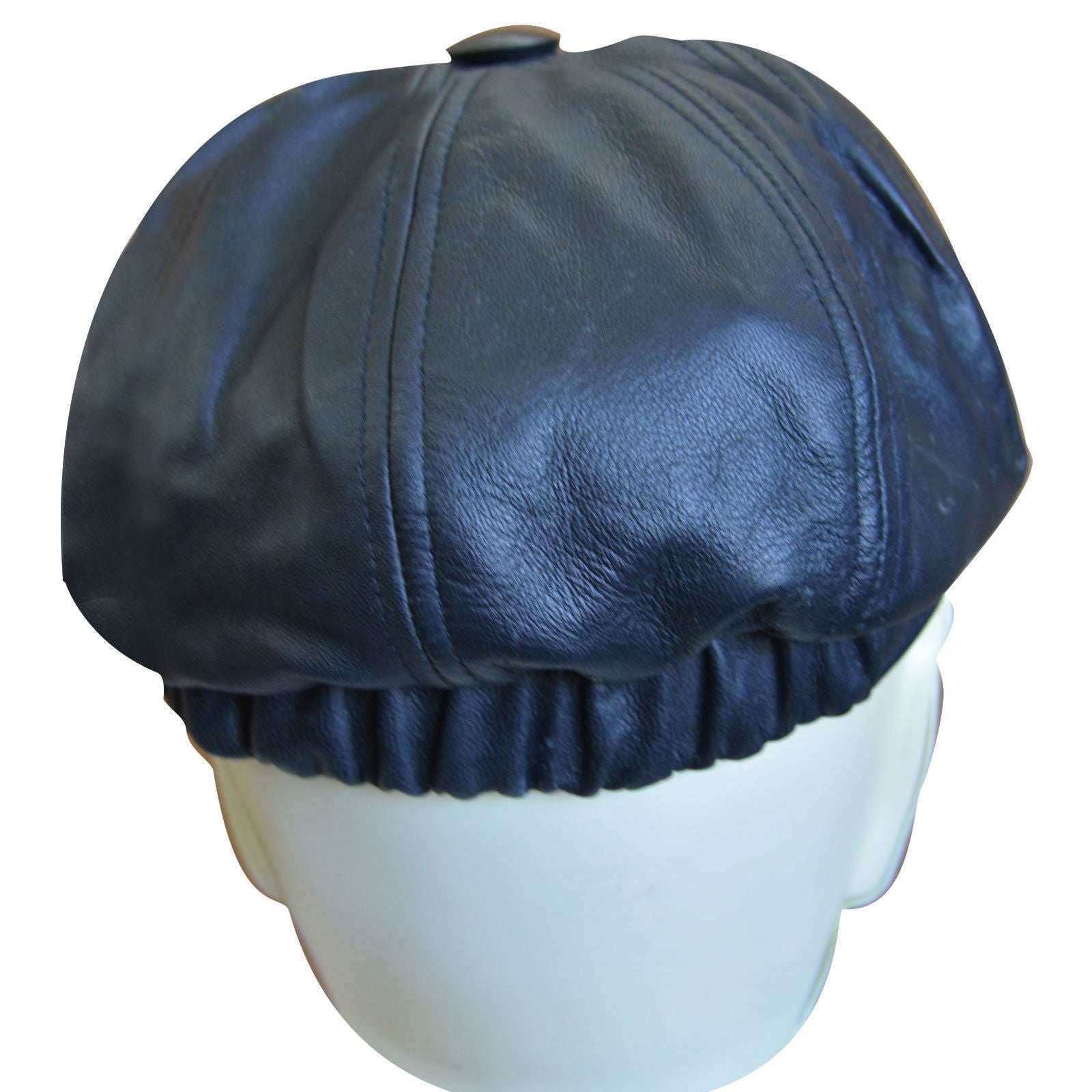 Vintage Black Leather Newsboy Cap