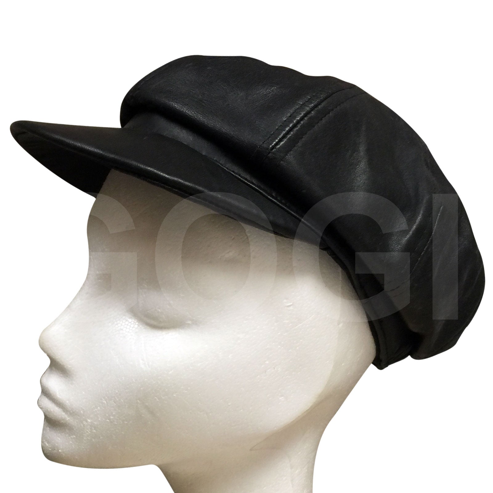 Classic Black Leather Flat Cap