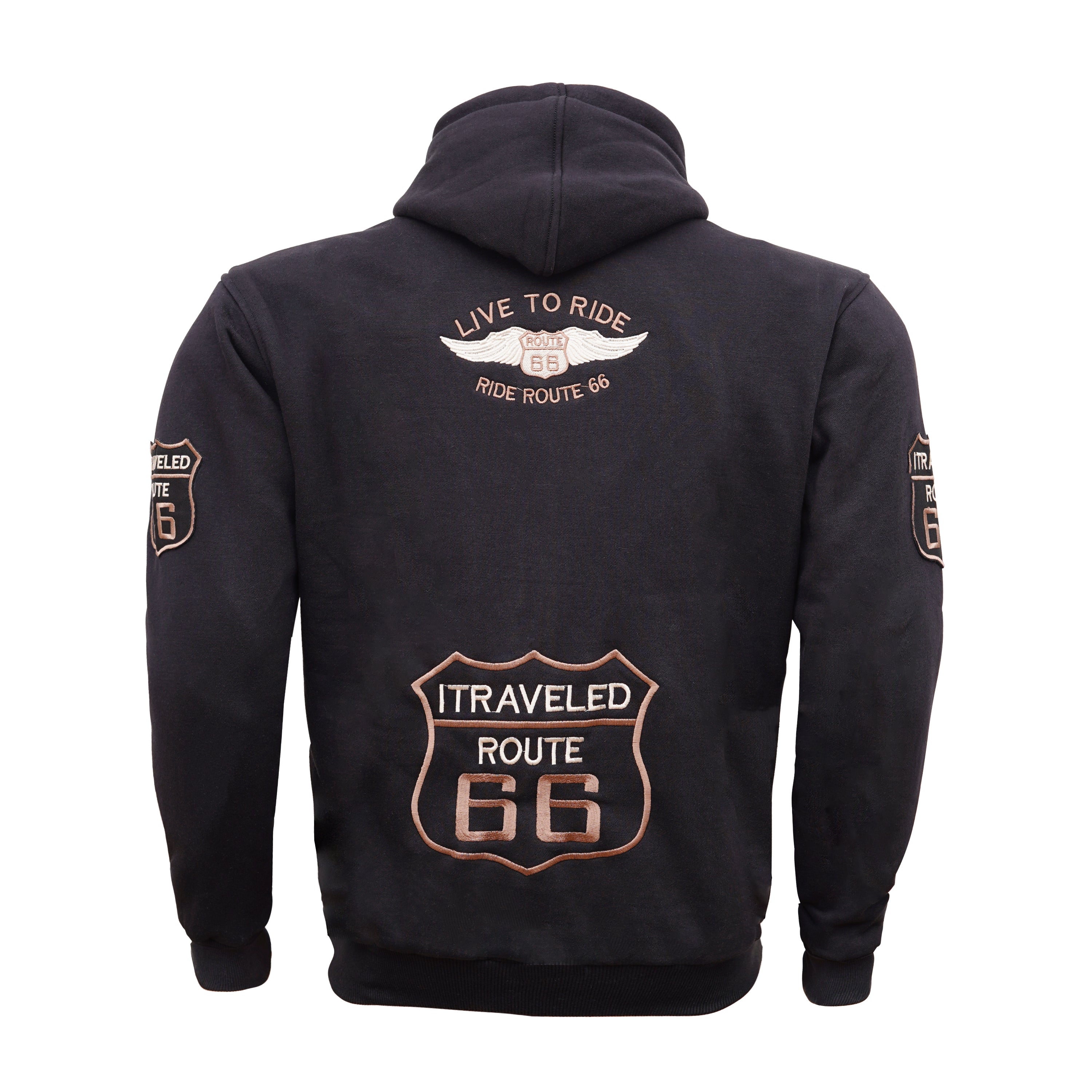 Black Biker Patch Zip-Up Hoodie