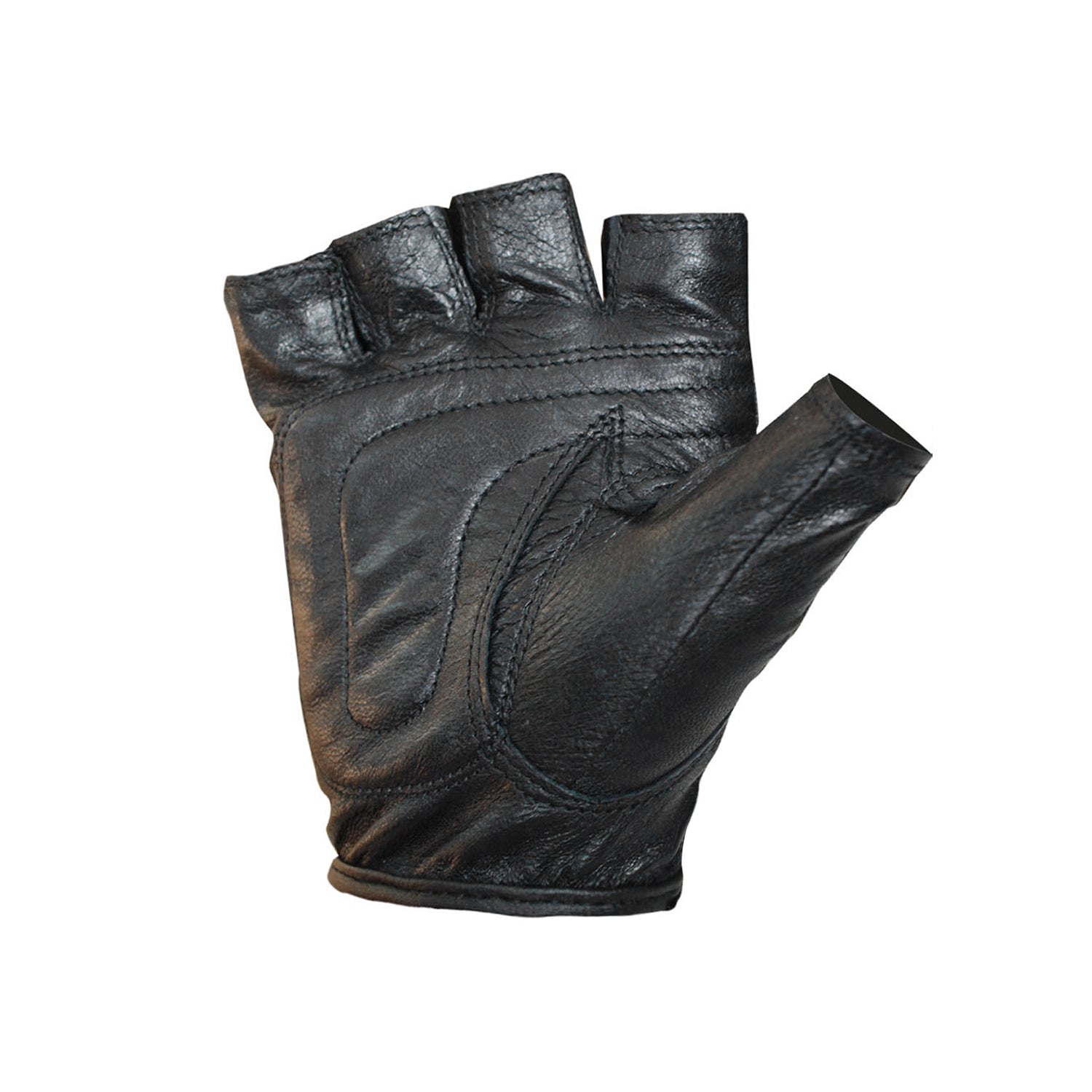 Fingerless Leather Biker Gloves with Skull Patch