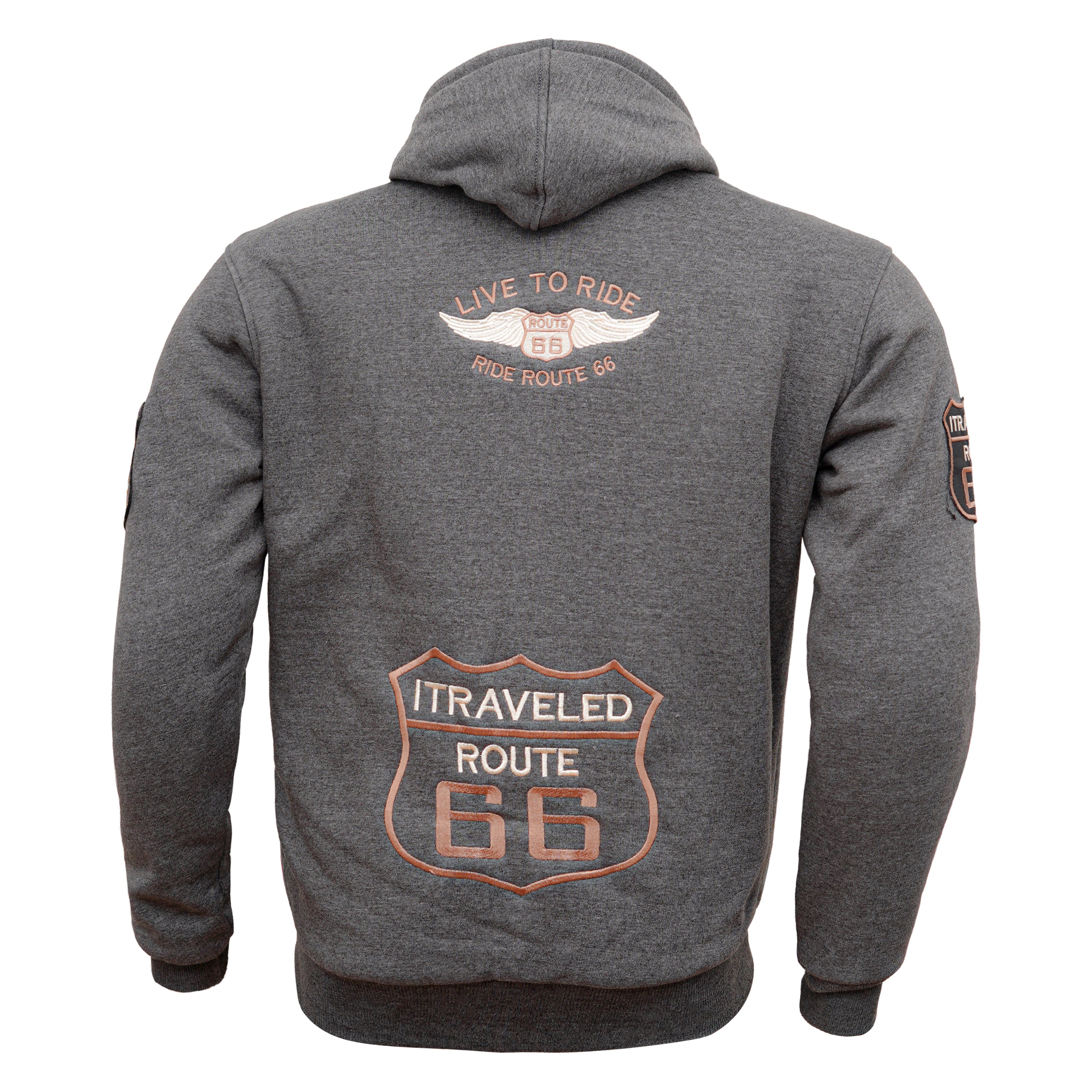Gray Biker Patch Zip-Up Hoodie