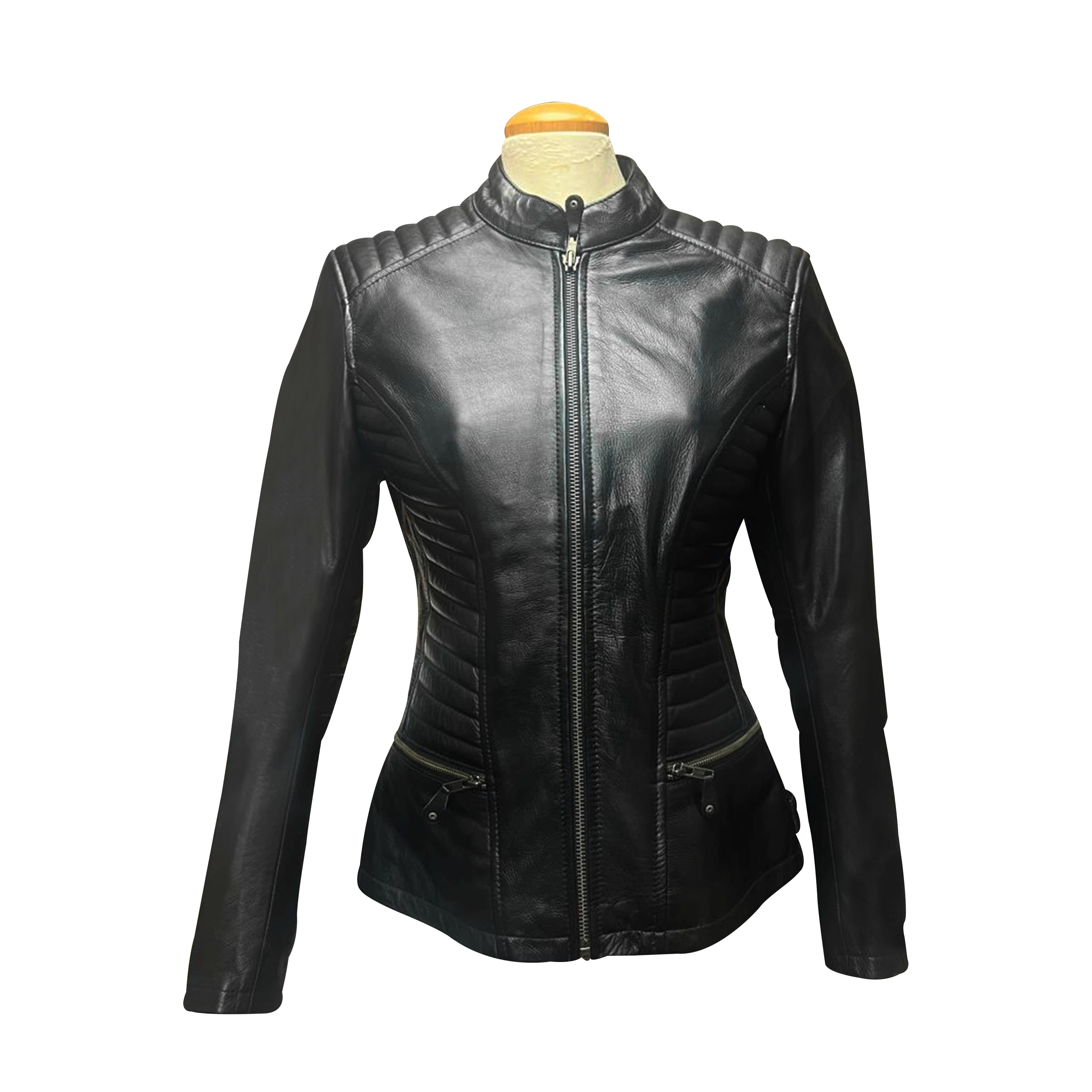 Black Leather Women’s Biker-Style Jacket