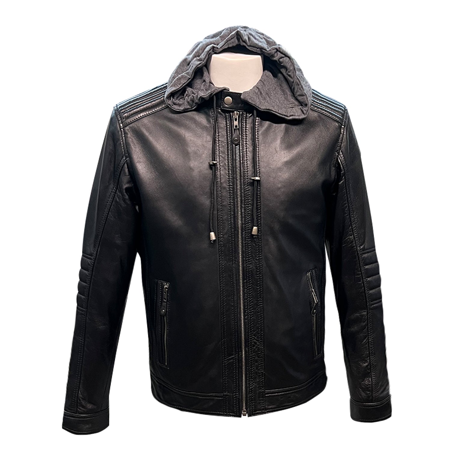 Black Hooded Jacket Leather