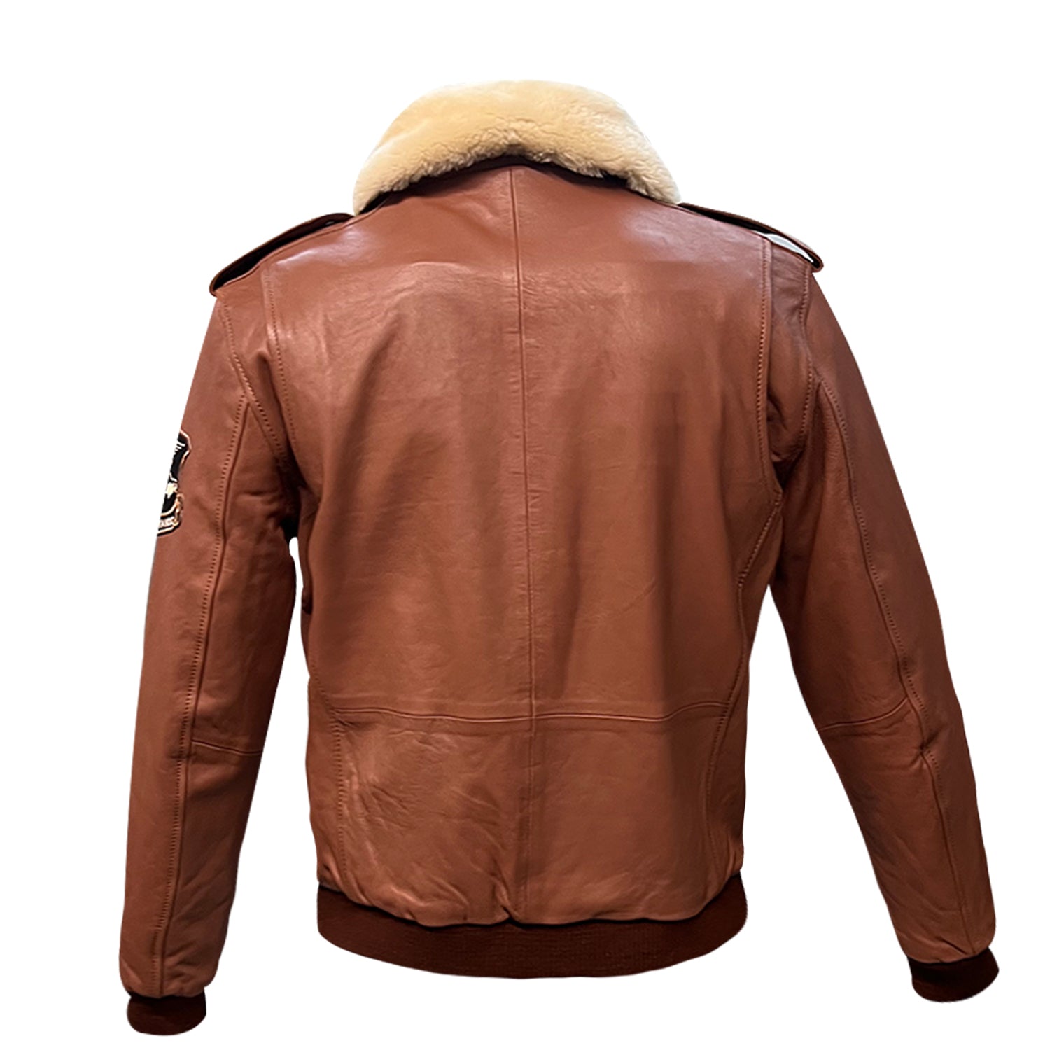 Brown Aviator Leather Jacket with Shearling Collar
