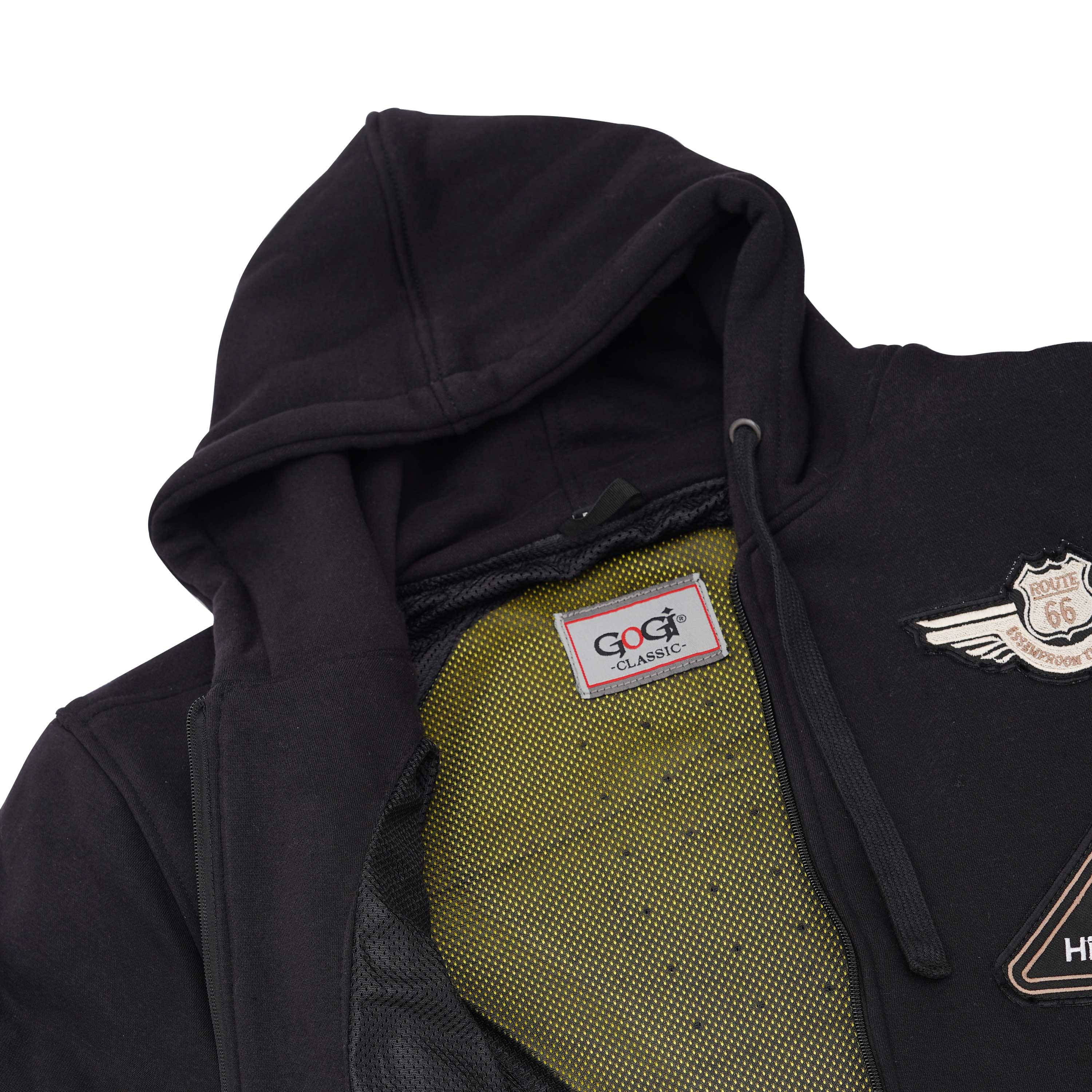 Black Biker Patch Zip-Up Hoodie