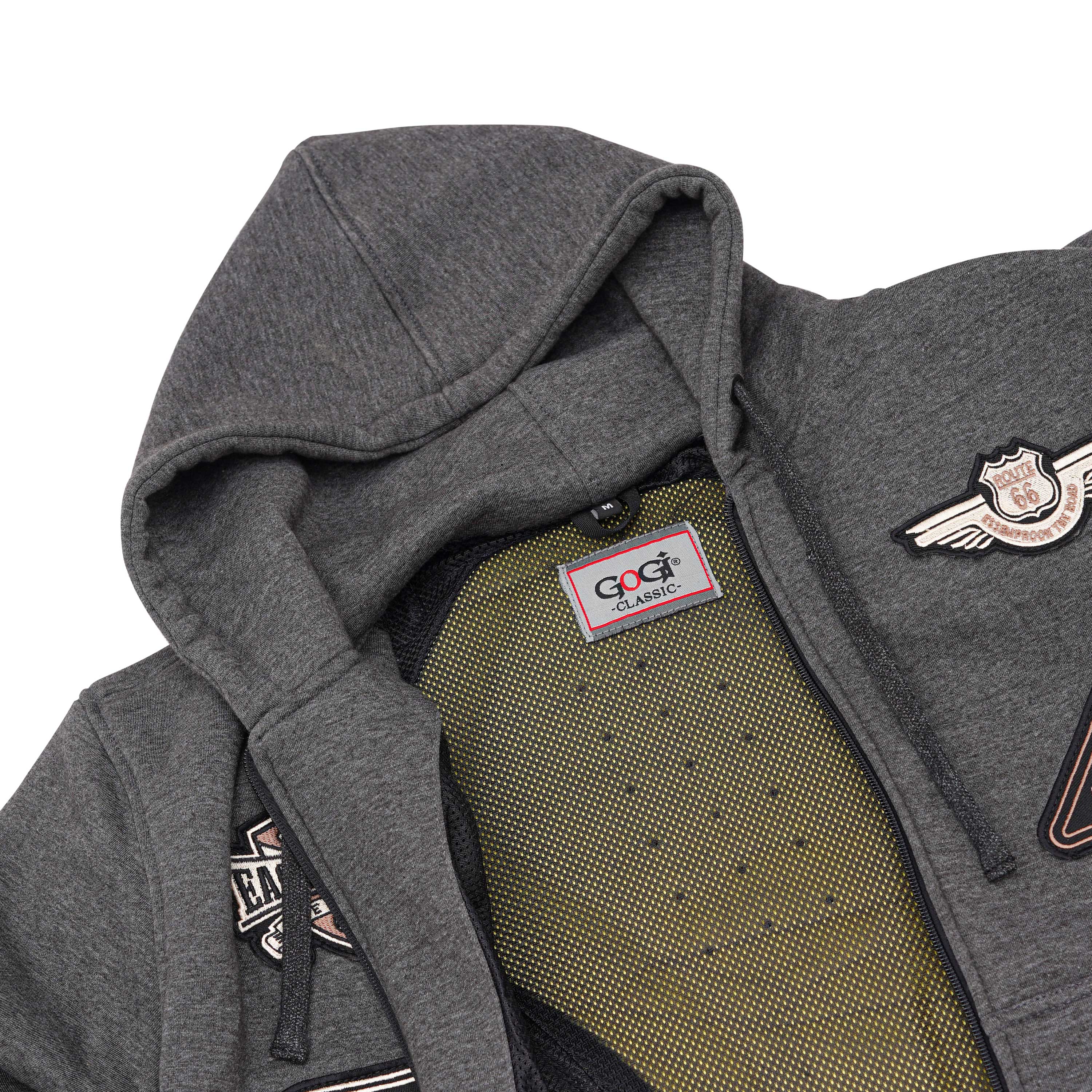 Gray Biker Patch Zip-Up Hoodie