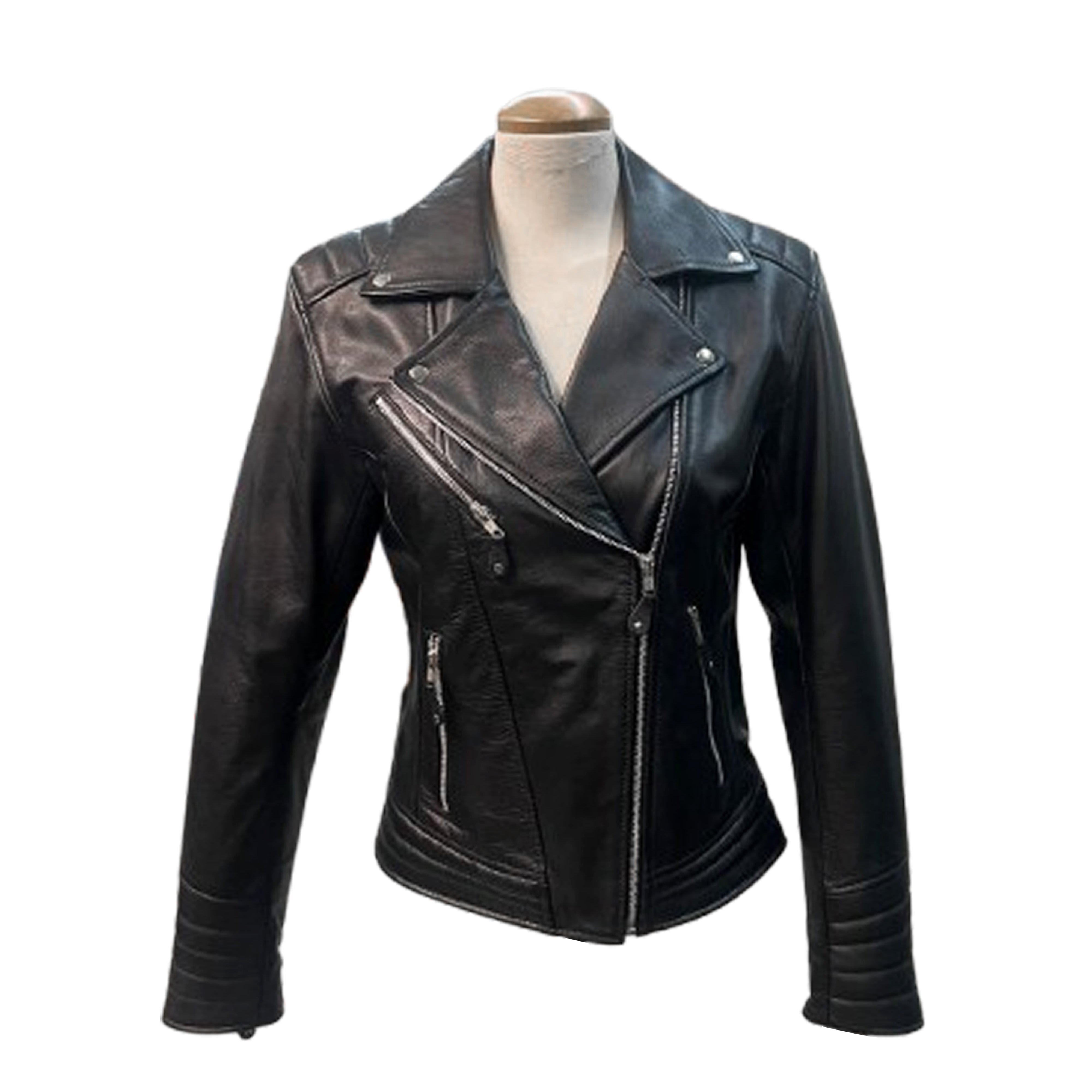 Women's Black Leather Moto Biker Jacket